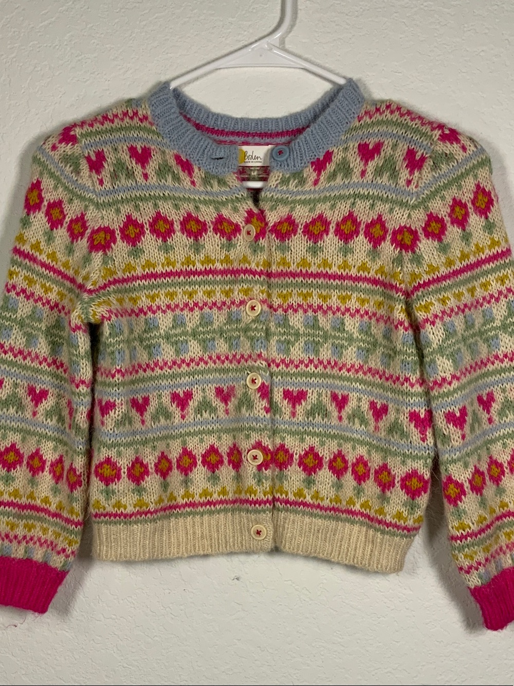 Boden Multicolor Fair Isle Cardigan - Pink/Blue/Cream/Green